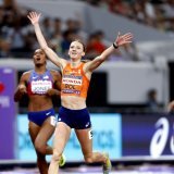 Femke Bol a pu lever les bras sur le 400 m haies. KEYSTONE/EPA/KIYOSHI OTA